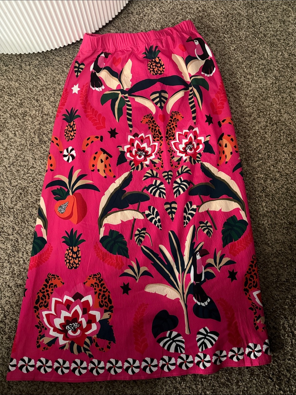 Vibrant Pink Tropical-Print Maxi Skirt